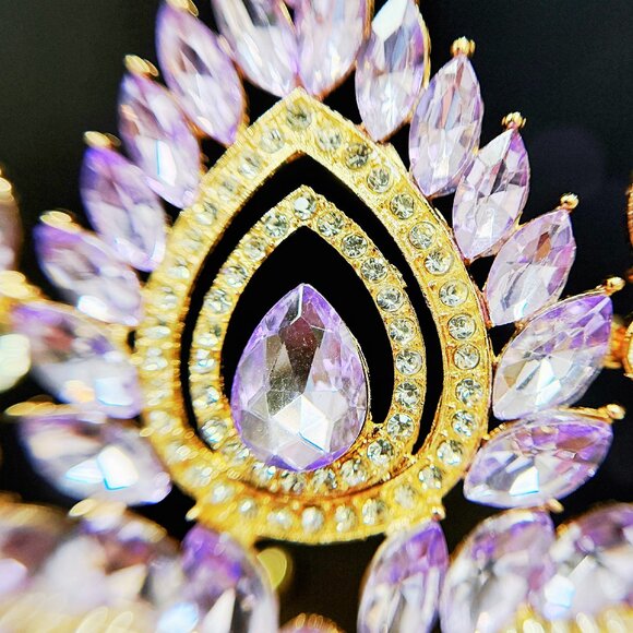 Quinceanera Crown, Purple Rhinestone Crown, Large Size Crown, Gold Crystal Crown - Picture 3 of 7